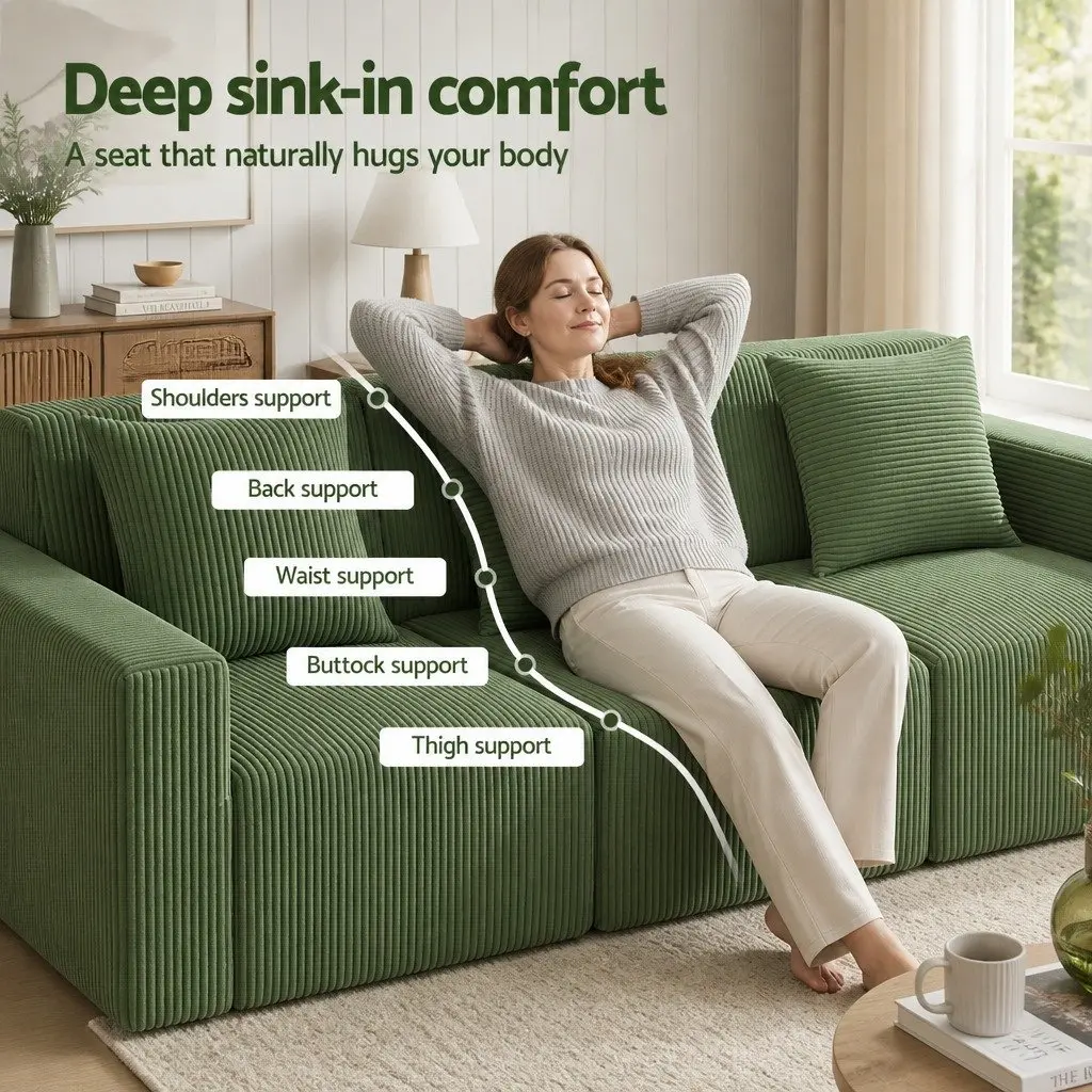 Modular 3-Seater Sofa Bed Convertible Sectional Floor Couch Deep Seat Green
