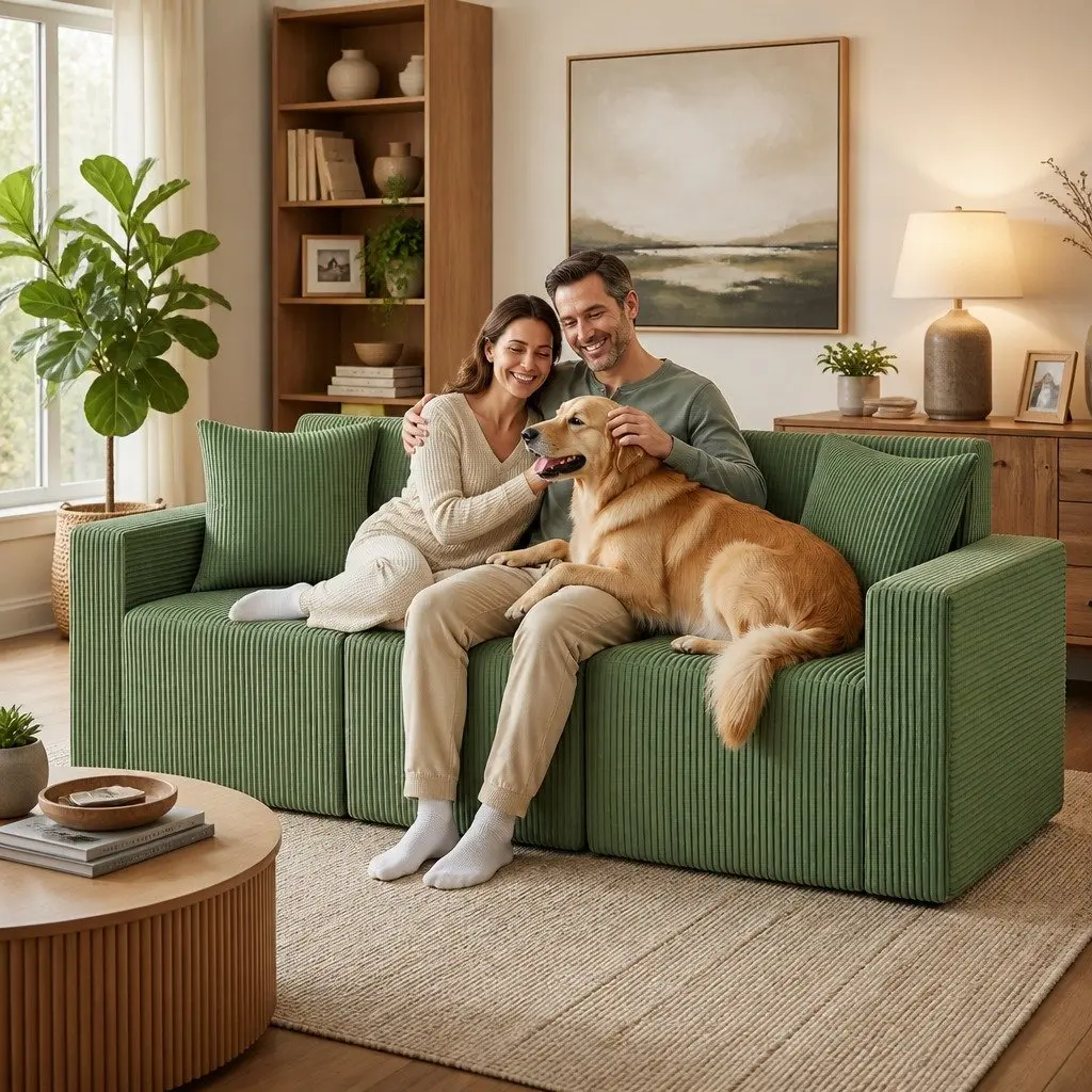 Modular 3-Seater Sofa Bed Convertible Sectional Floor Couch Deep Seat Green