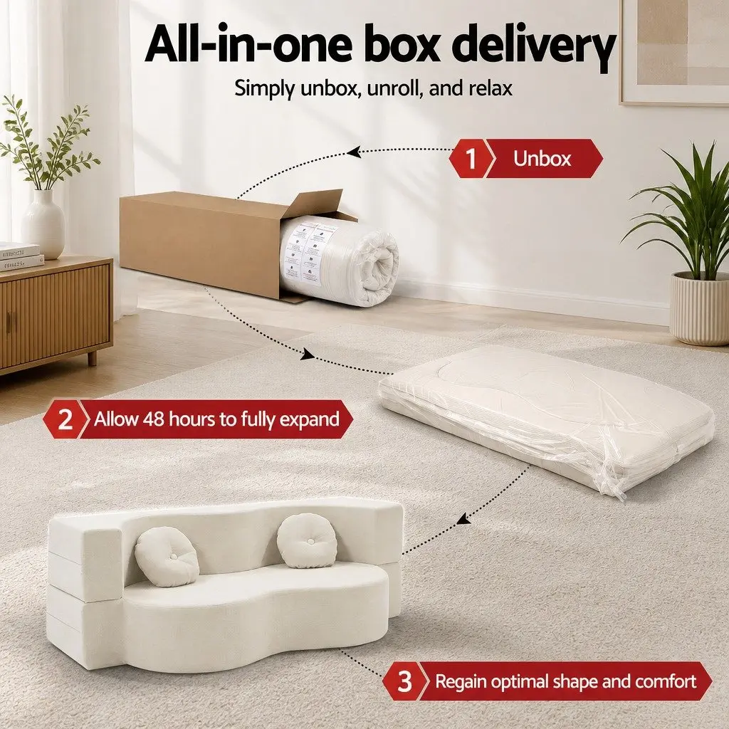 Sofa Bed Beige 203cm 2-in-1 Convertible Futon Loveseat Couch Floor Sleeper