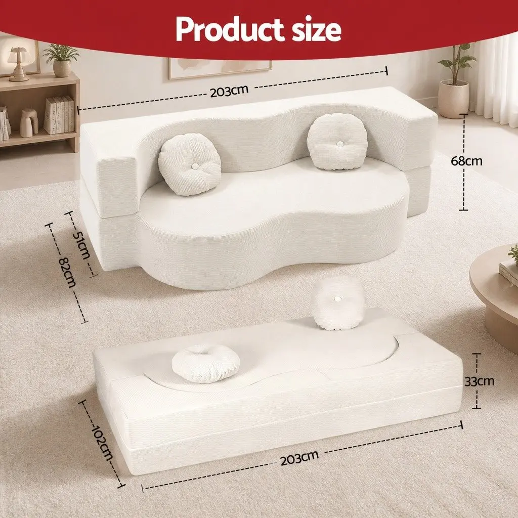 Sofa Bed Beige 203cm 2-in-1 Convertible Futon Loveseat Couch Floor Sleeper