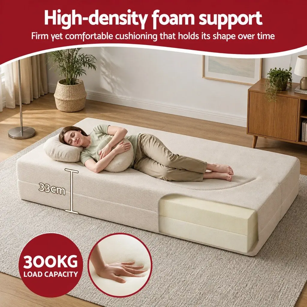 Sofa Bed Beige 203cm 2-in-1 Convertible Futon Loveseat Couch Floor Sleeper