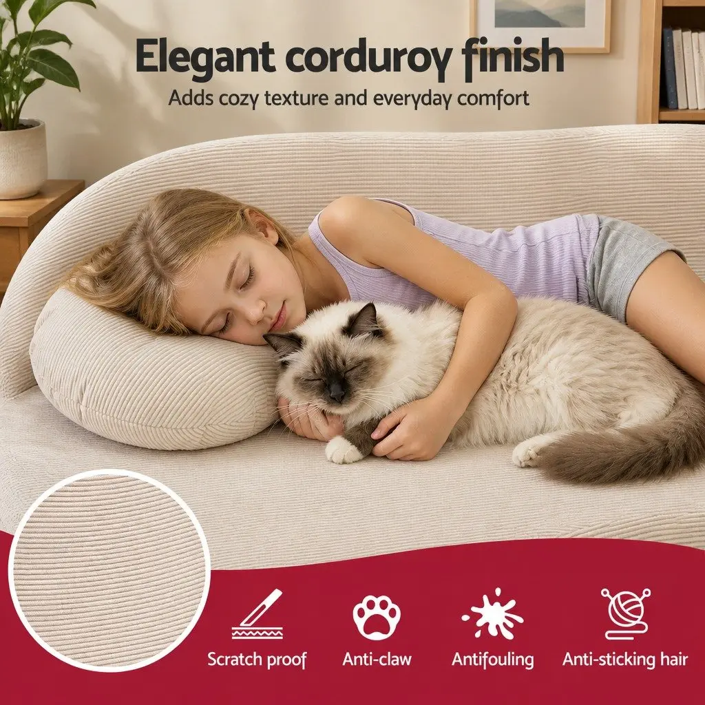Sofa Bed Beige 203cm 2-in-1 Convertible Futon Loveseat Couch Floor Sleeper