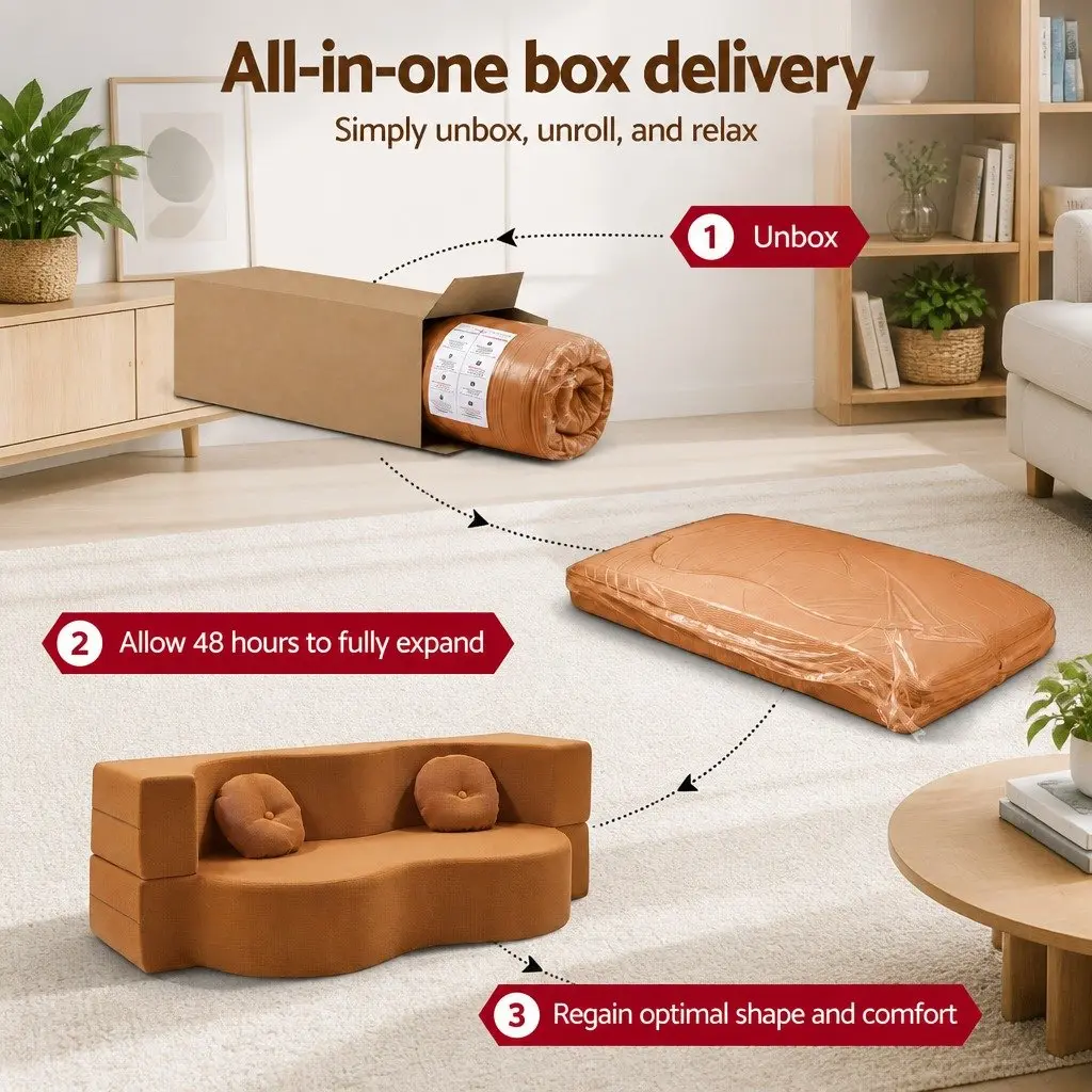 Folding Sofa Bed Floor Couch 2-in-1 Convertible Futon Loveseat Orange