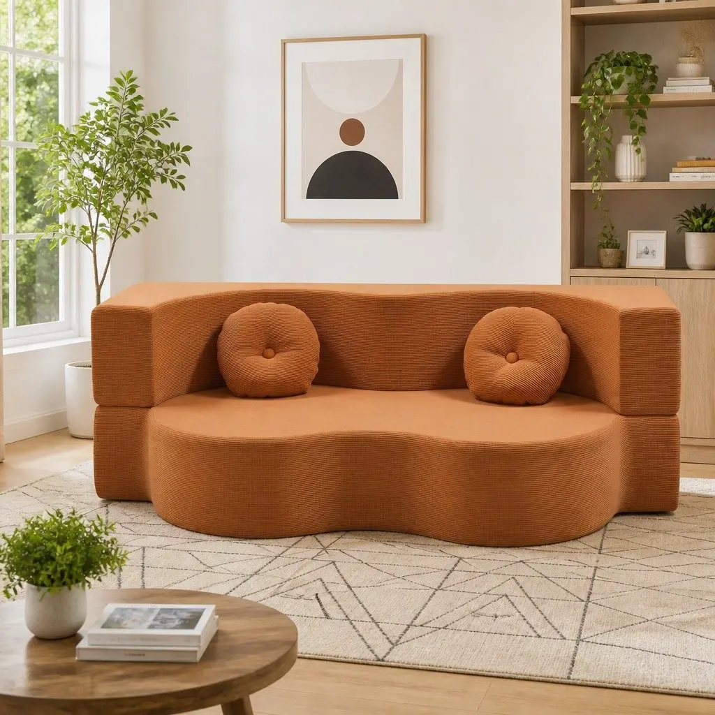 Folding Sofa Bed Floor Couch 2-in-1 Convertible Futon Loveseat Orange