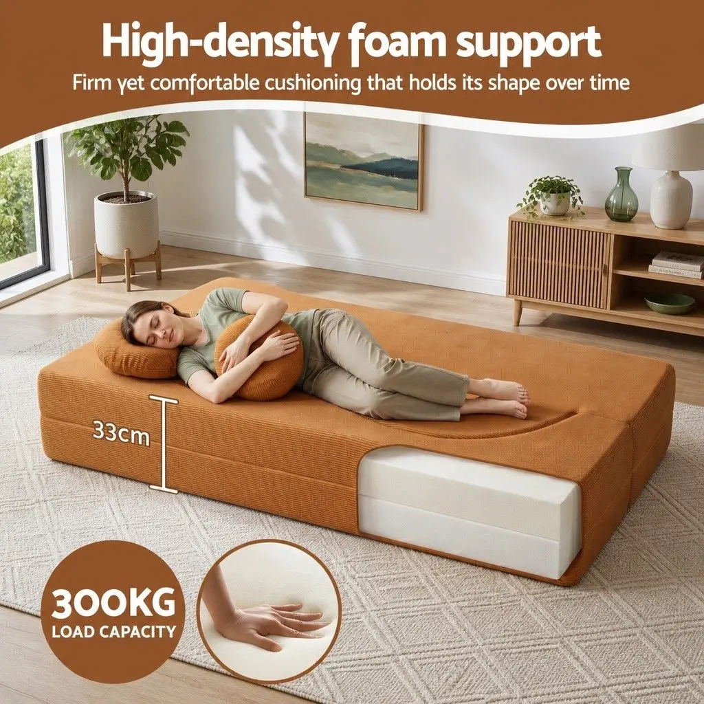 Folding Sofa Bed Floor Couch 2-in-1 Convertible Futon Loveseat Orange
