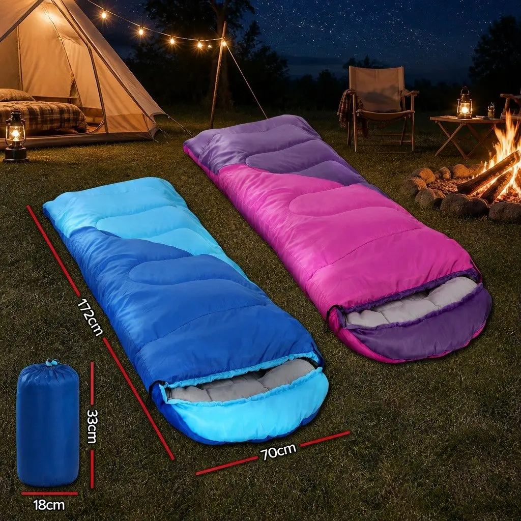 Kids Sleeping Bag Set of 2 Pink Blue 172cm Thermal Lightweight Water-resistant Outdoor Gear