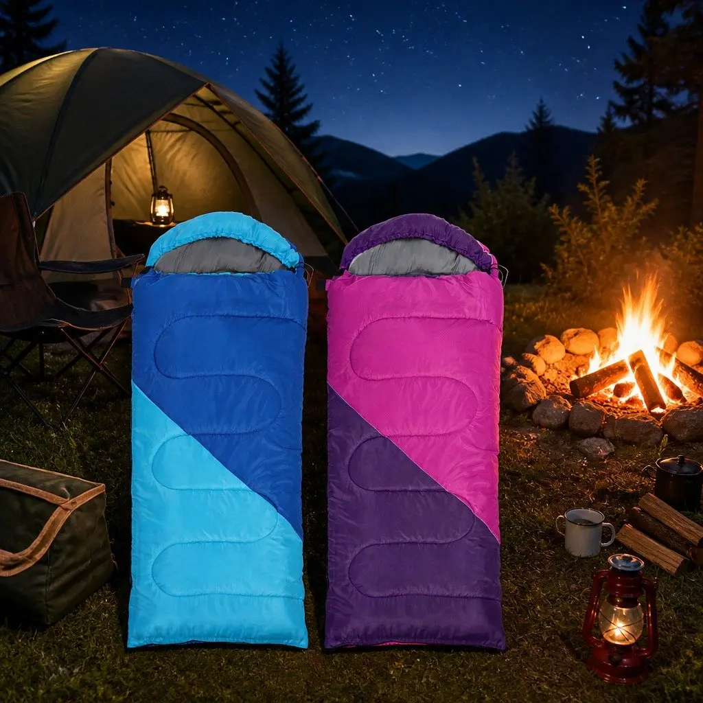 Kids Sleeping Bag Set of 2 Pink Blue 172cm Thermal Lightweight Water-resistant Outdoor Gear