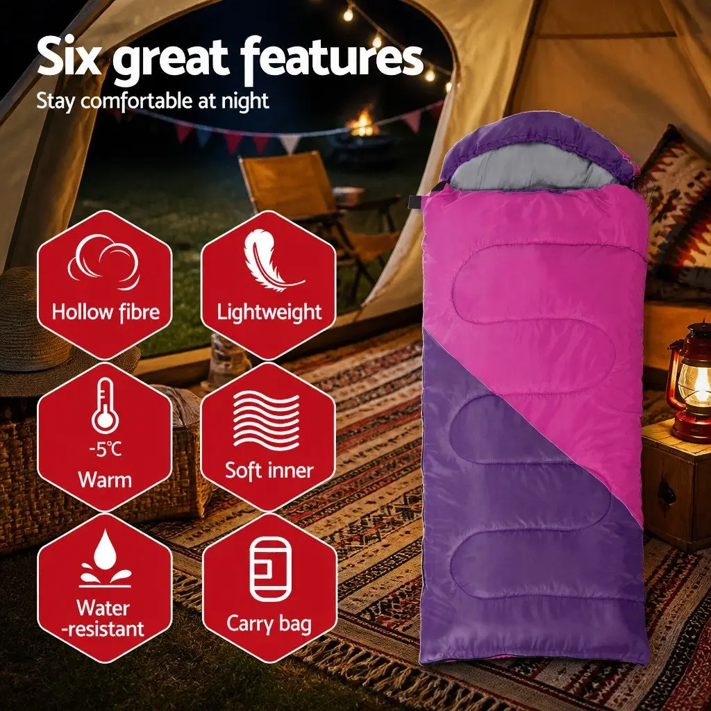 Kids Sleeping Bag Set of 2 Pink Blue 172cm Thermal Lightweight Water-resistant Outdoor Gear