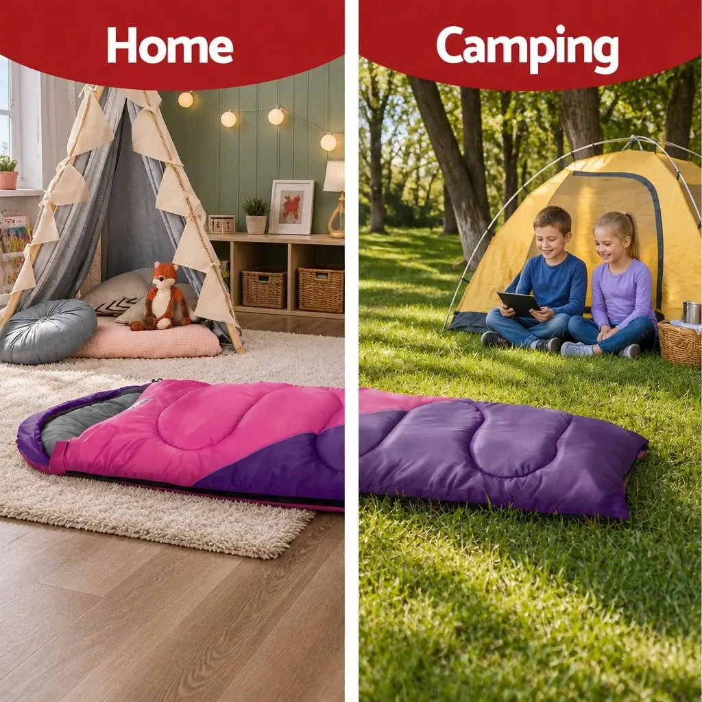 Kids Sleeping Bag Set of 2 Pink Blue 172cm Thermal Lightweight Water-resistant Outdoor Gear