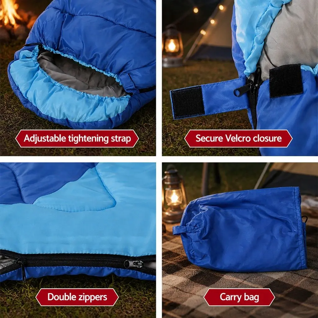 Kids Sleeping Bag Set of 2 Pink Blue 172cm Thermal Lightweight Water-resistant Outdoor Gear