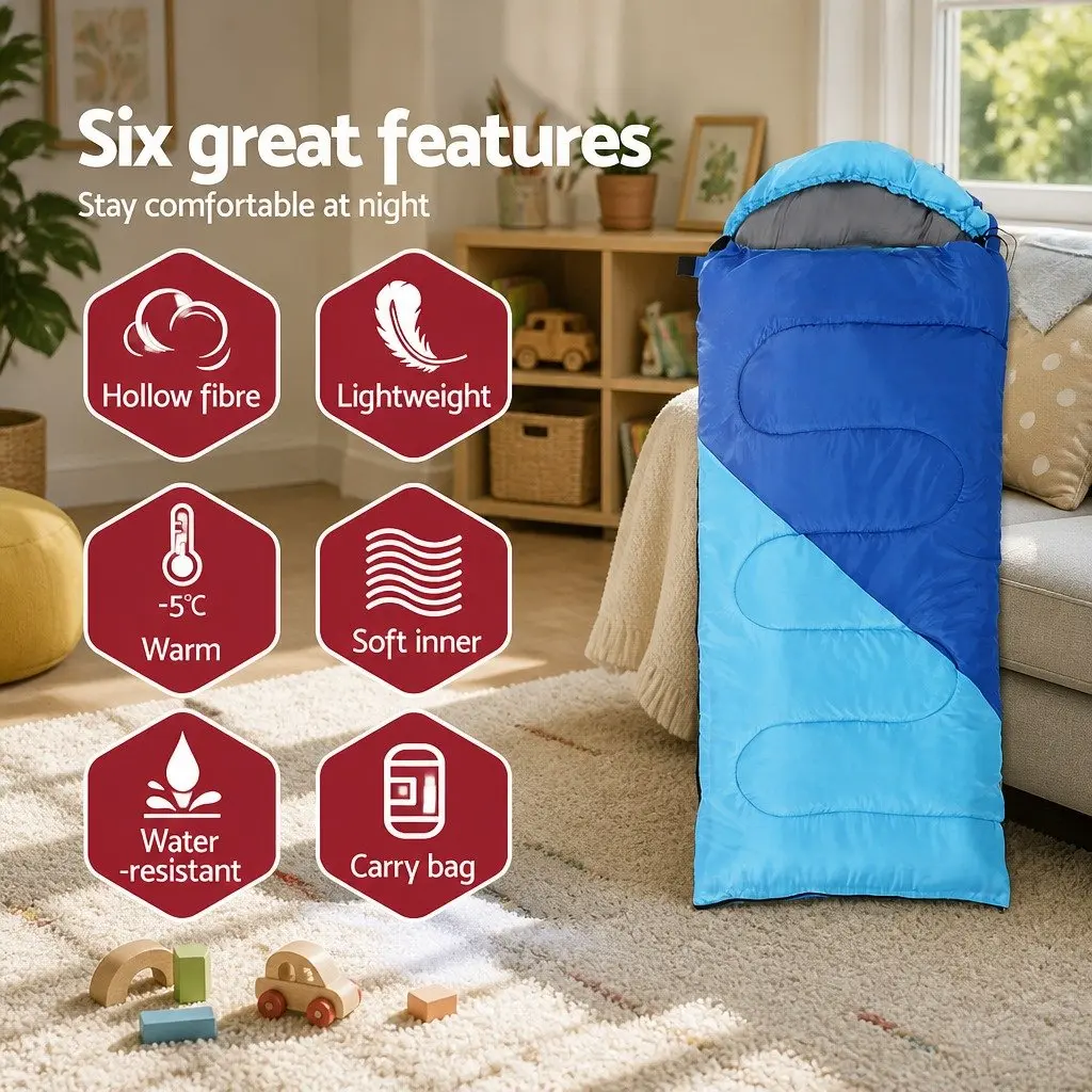 Kids Sleeping Bag Blue 172cm Thermal Lightweight Portable