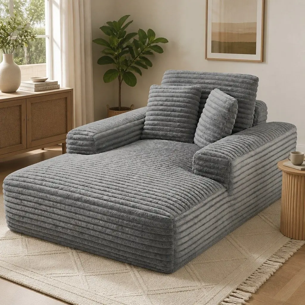 Sofa Bed Lounge Chair Recliner Couch Reading Sleeper Furniture Grey Faux Fur