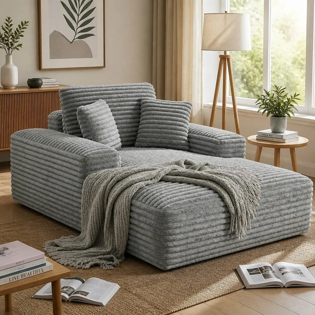Sofa Bed Lounge Chair Recliner Couch Reading Sleeper Furniture Grey Faux Fur