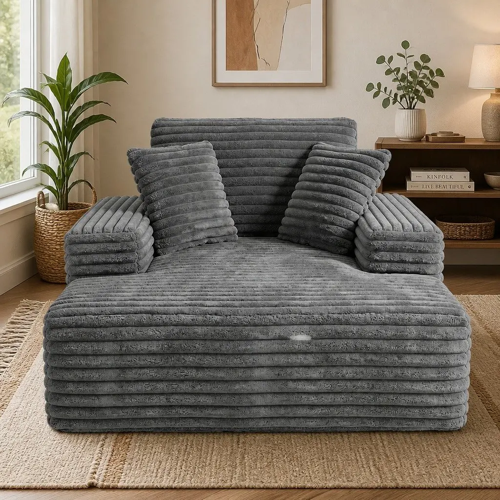Sofa Bed Lounge Chair Recliner Couch Reading Sleeper Furniture Grey Faux Fur
