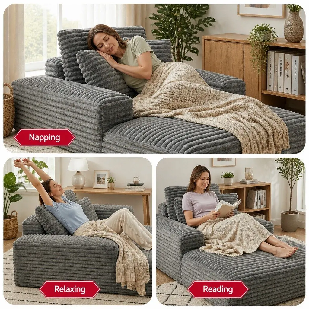 Sofa Bed Lounge Chair Recliner Couch Reading Sleeper Furniture Grey Faux Fur