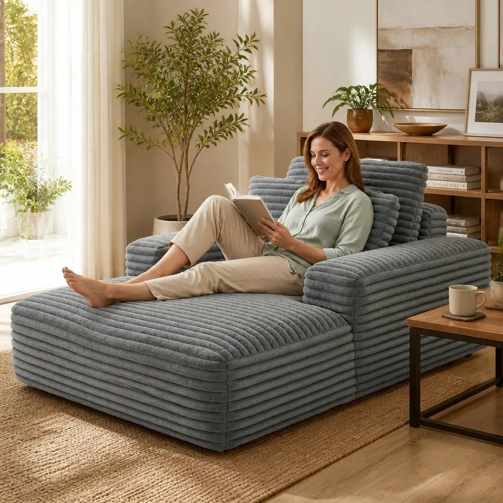 Sofa Bed Lounge Chair Recliner Couch Reading Sleeper Furniture Grey Faux Fur