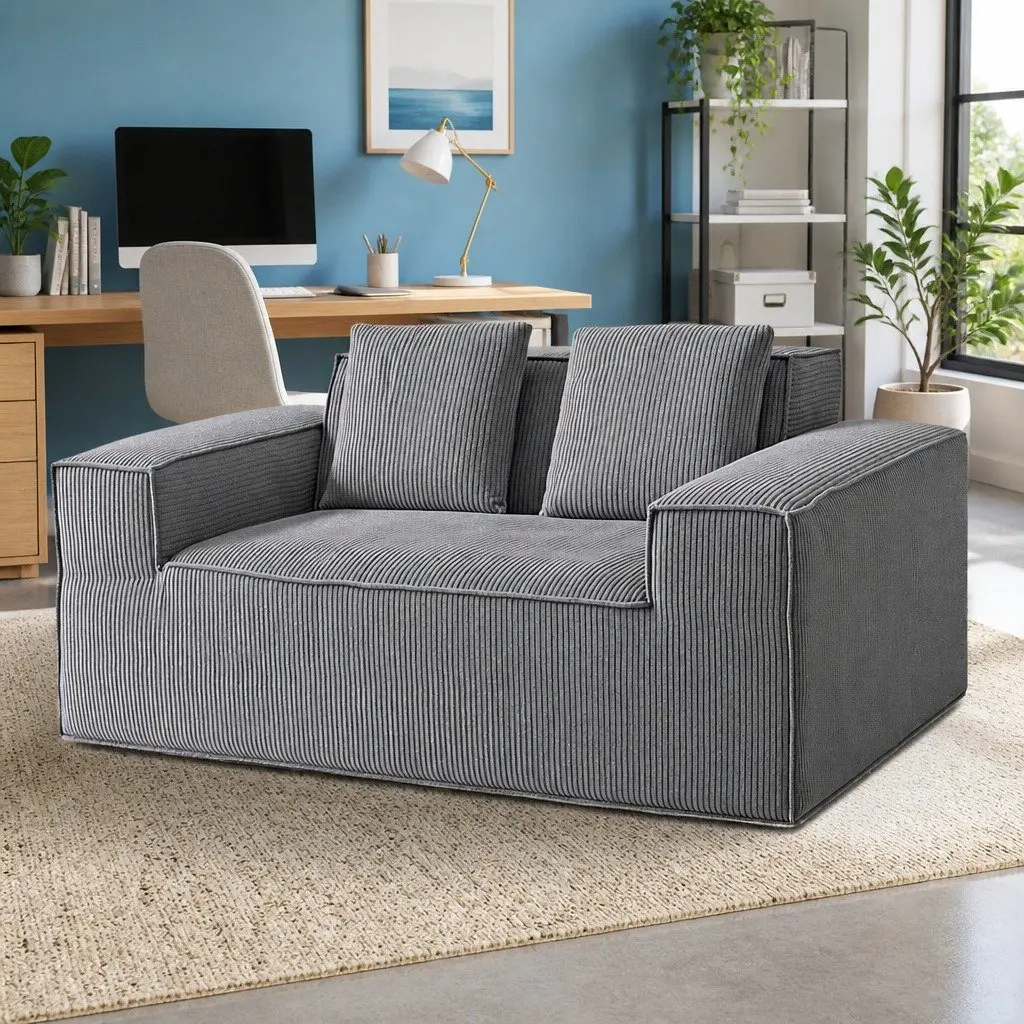 Loveseat Sofa Bed Grey Small No Assembly Required Corduroy Pocket Spring Core