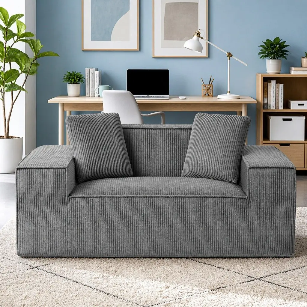 Loveseat Sofa Bed Grey Small No Assembly Required Corduroy Pocket Spring Core