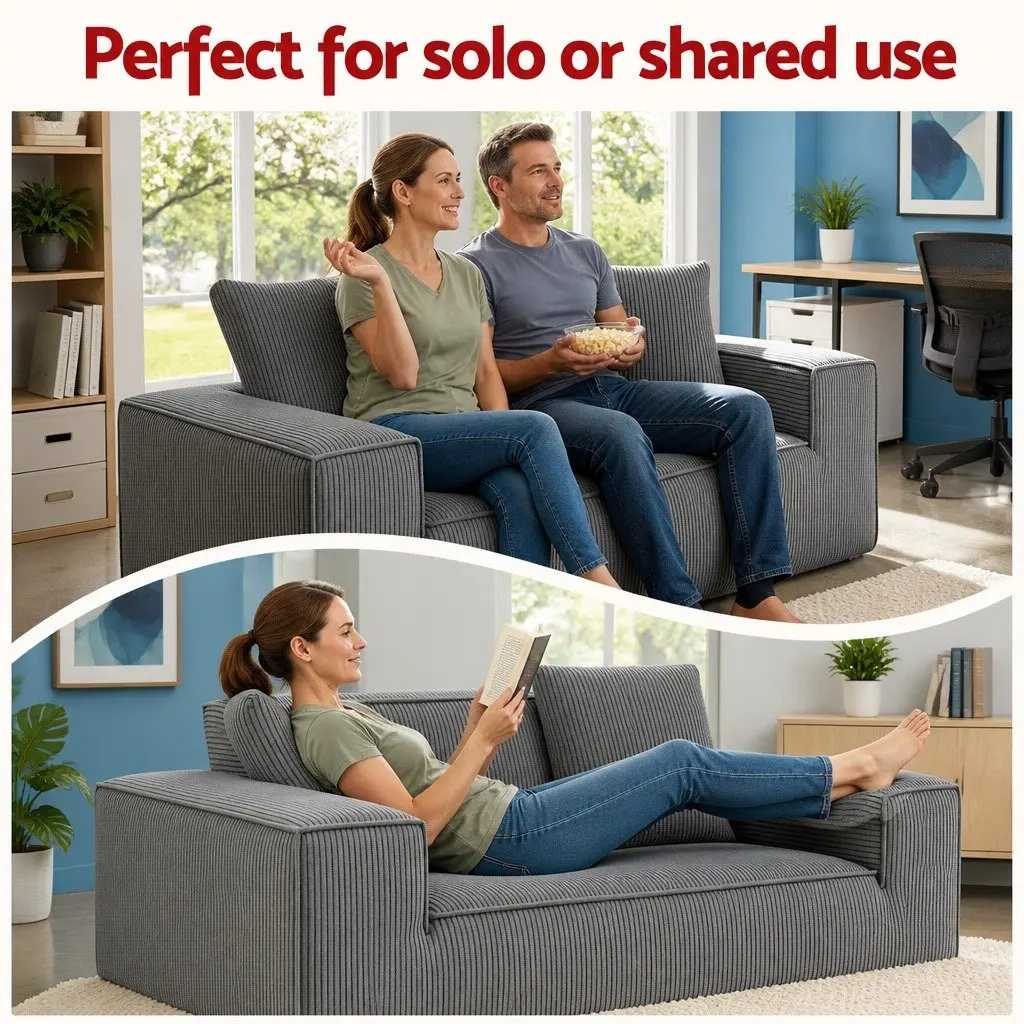 Loveseat Sofa Bed Grey Small No Assembly Required Corduroy Pocket Spring Core