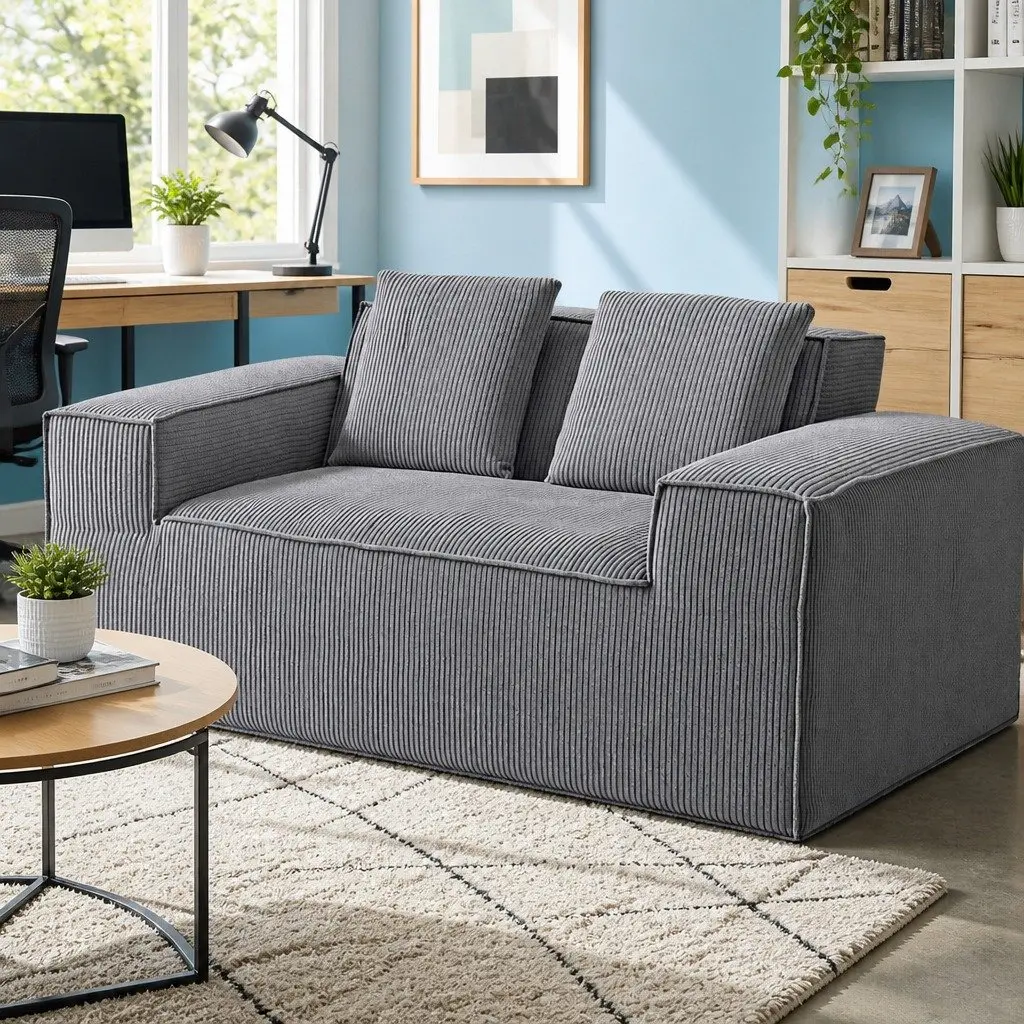 Loveseat Sofa Bed Grey Small No Assembly Required Corduroy Pocket Spring Core