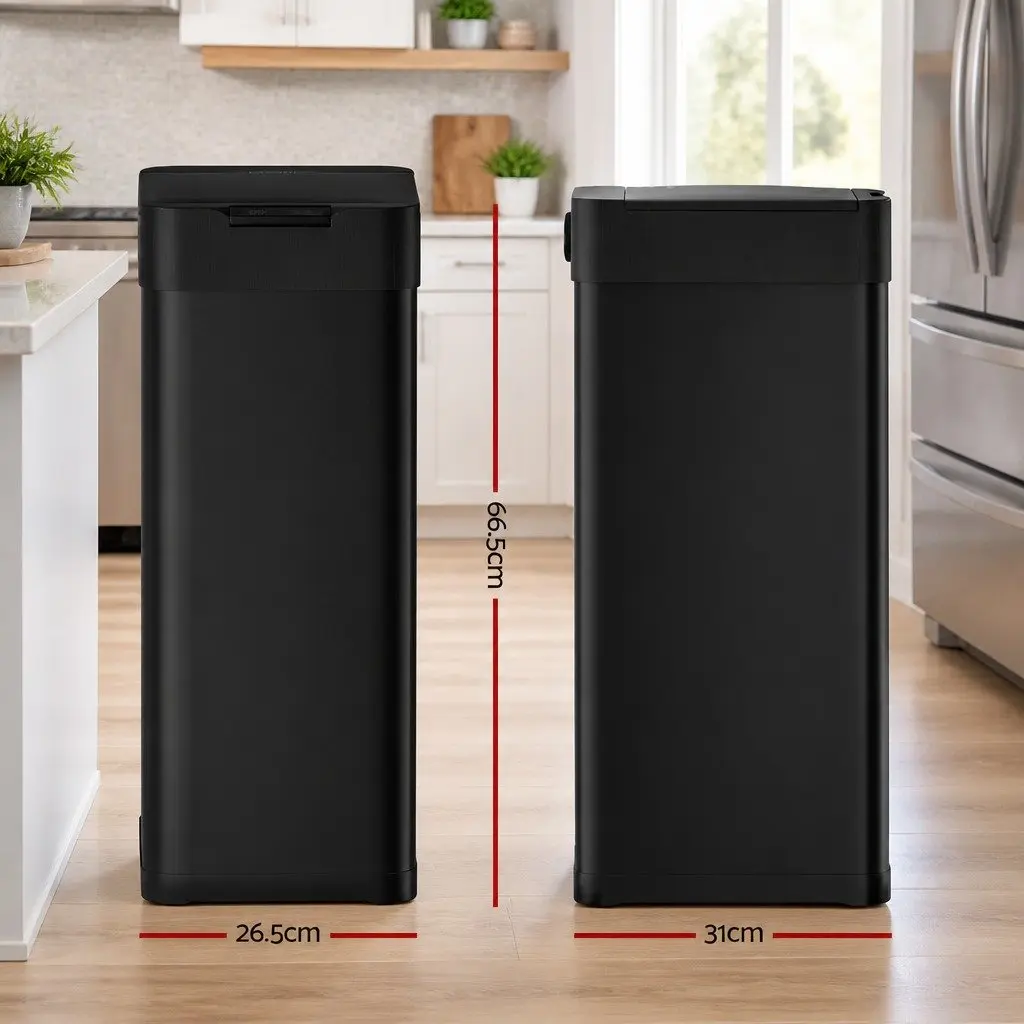 Automatic Bin Black 50L Motion Sensor Hands-Free Soft-Close Odour-Controlled