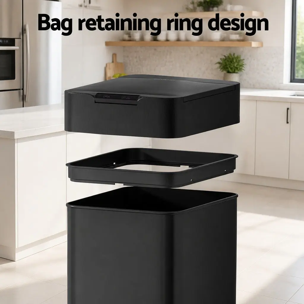 Automatic Bin Black 50L Motion Sensor Hands-Free Soft-Close Odour-Controlled