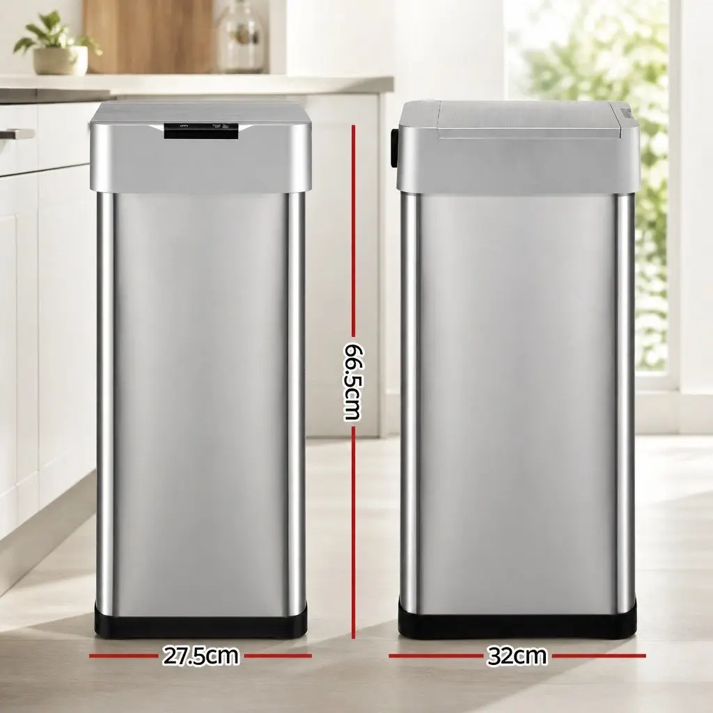 Automatic Trash Can Silver 50L Motion Sensor Hands-Free Soft-Close Lid Fingerprint-Resistant Stainless Steel