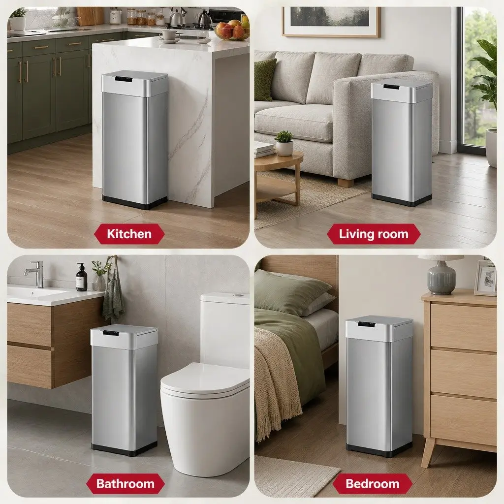 Automatic Trash Can Silver 50L Motion Sensor Hands-Free Soft-Close Lid Fingerprint-Resistant Stainless Steel