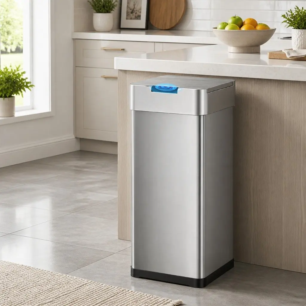 Automatic Trash Can Silver 50L Motion Sensor Hands-Free Soft-Close Lid Fingerprint-Resistant Stainless Steel