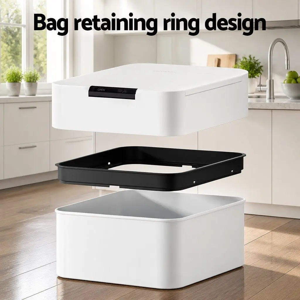 Automatic Trash Can White 50L Motion Sensor Hands-Free Operation Fingerprint-Resistant Iron Body Odour-Controlling Lid