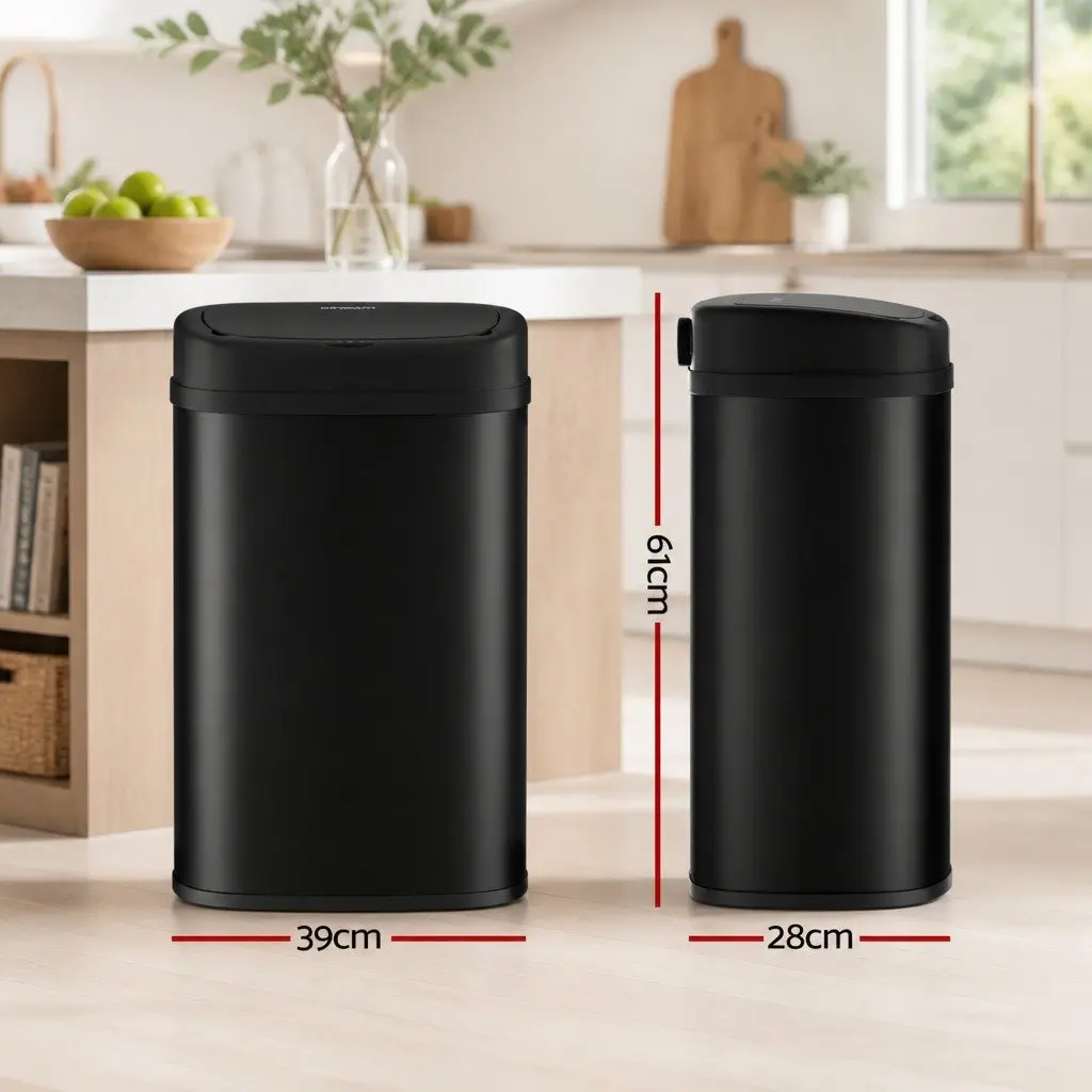 Automatic Rubbish Bin Black 50L Motion Sensor Hands-Free Kitchen Waste Trash Can
