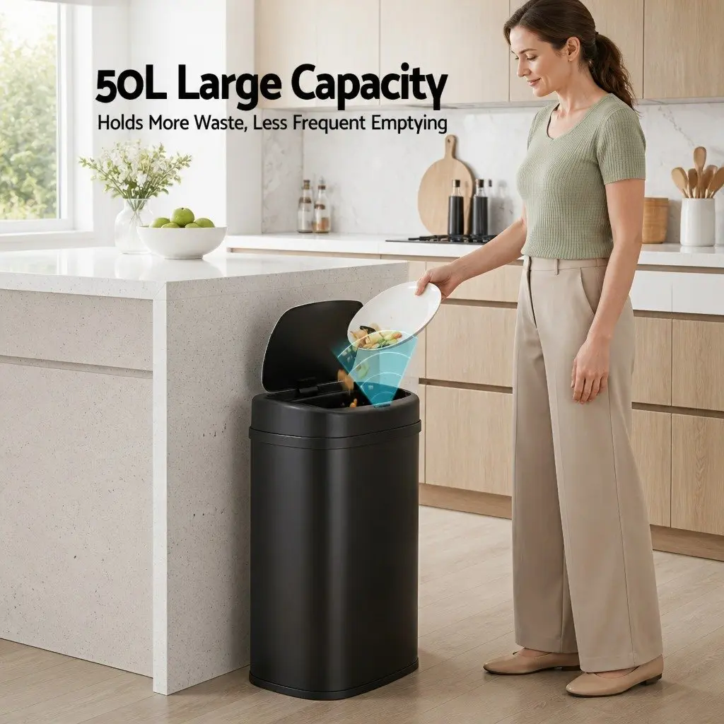 Automatic Rubbish Bin Black 50L Motion Sensor Hands-Free Kitchen Waste Trash Can