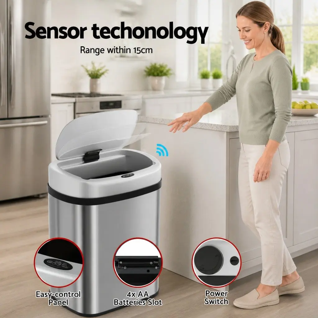 50L Automatic Motion Sensor Rubbish Bin Hands-Free Kitchen Waste Silver