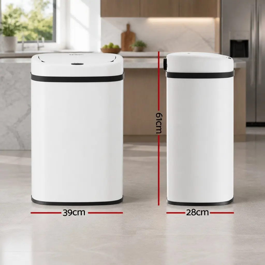 Automatic Rubbish Bin White 50L Motion Sensor Hands-Free Operation