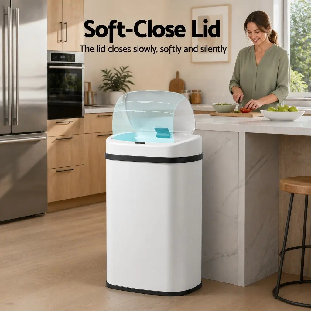 Automatic Rubbish Bin White 50L Motion Sensor Hands-Free Operation