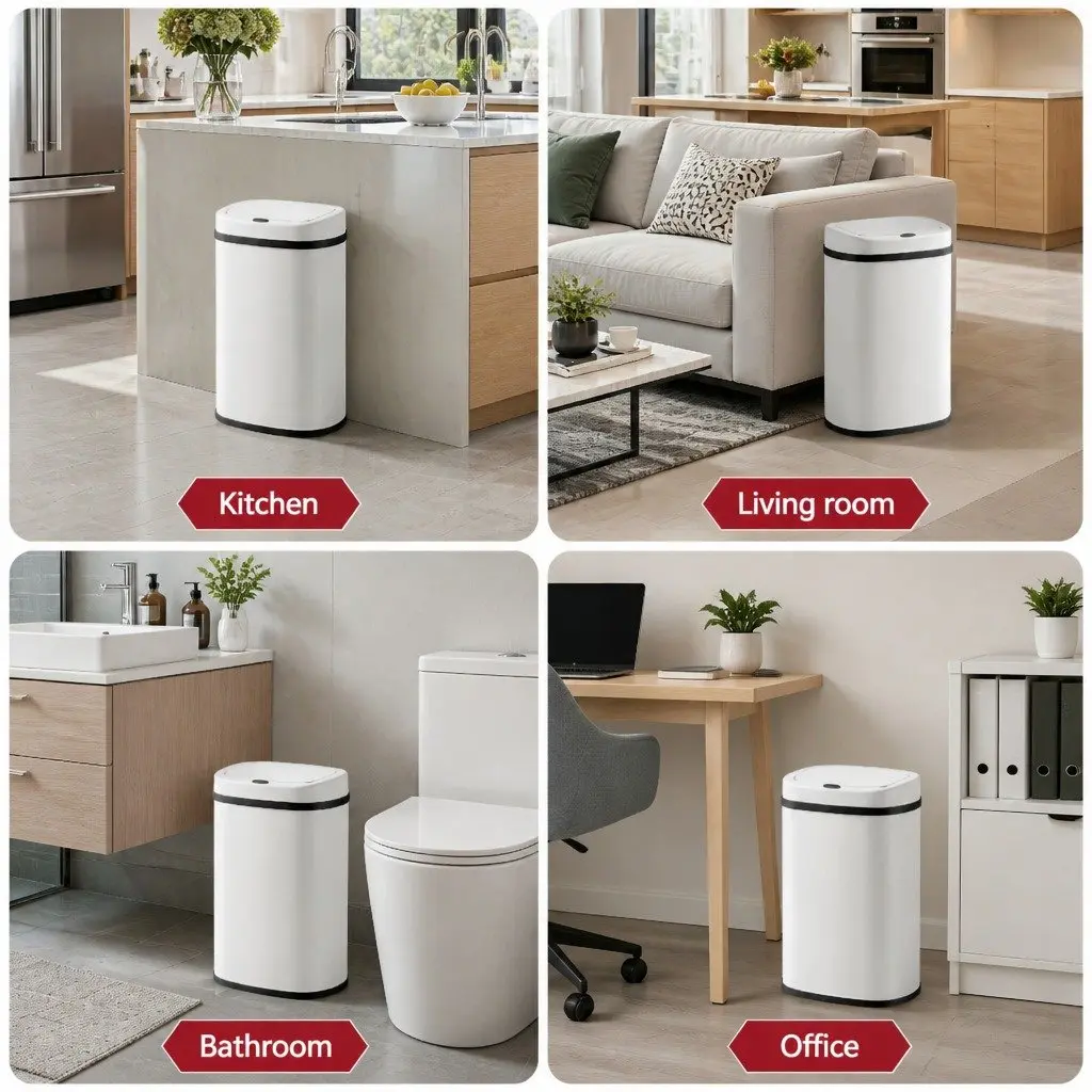 Automatic Rubbish Bin White 50L Motion Sensor Hands-Free Operation