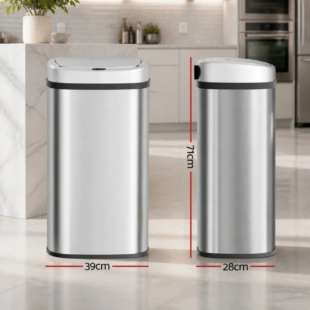 Automatic Bin Silver 60L Motion Sensor Hands-Free Operation
