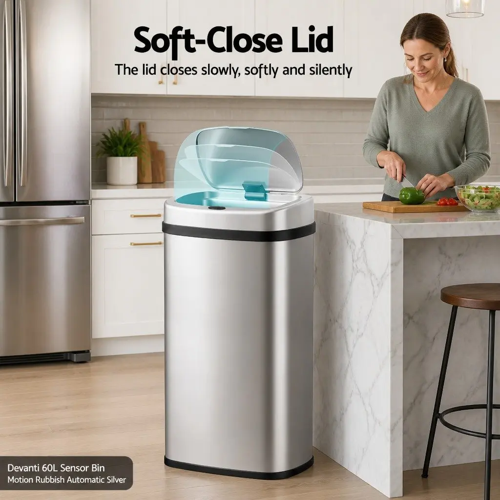Automatic Bin Silver 60L Motion Sensor Hands-Free Operation