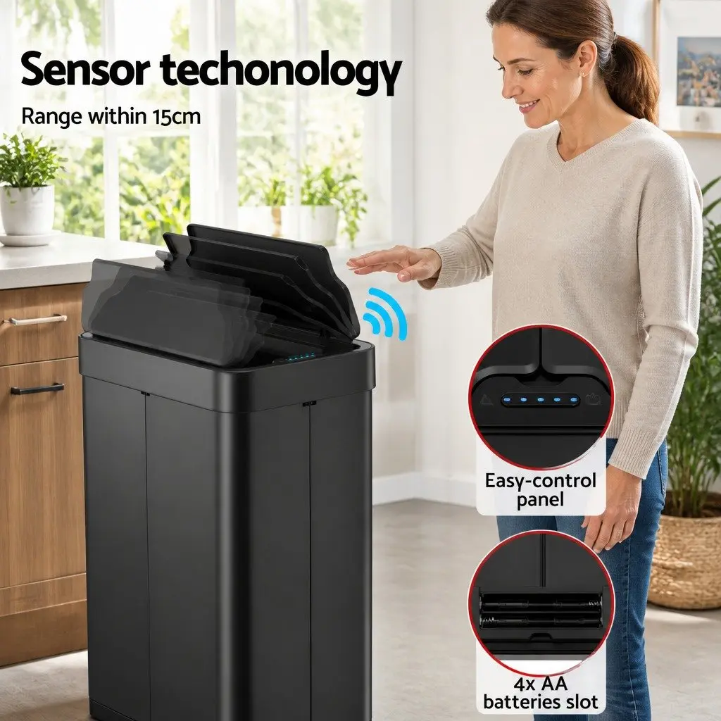 Automatic Sensor Rubbish Bin Black 70L Touchless Kitchen Waste Garbage Can Slim