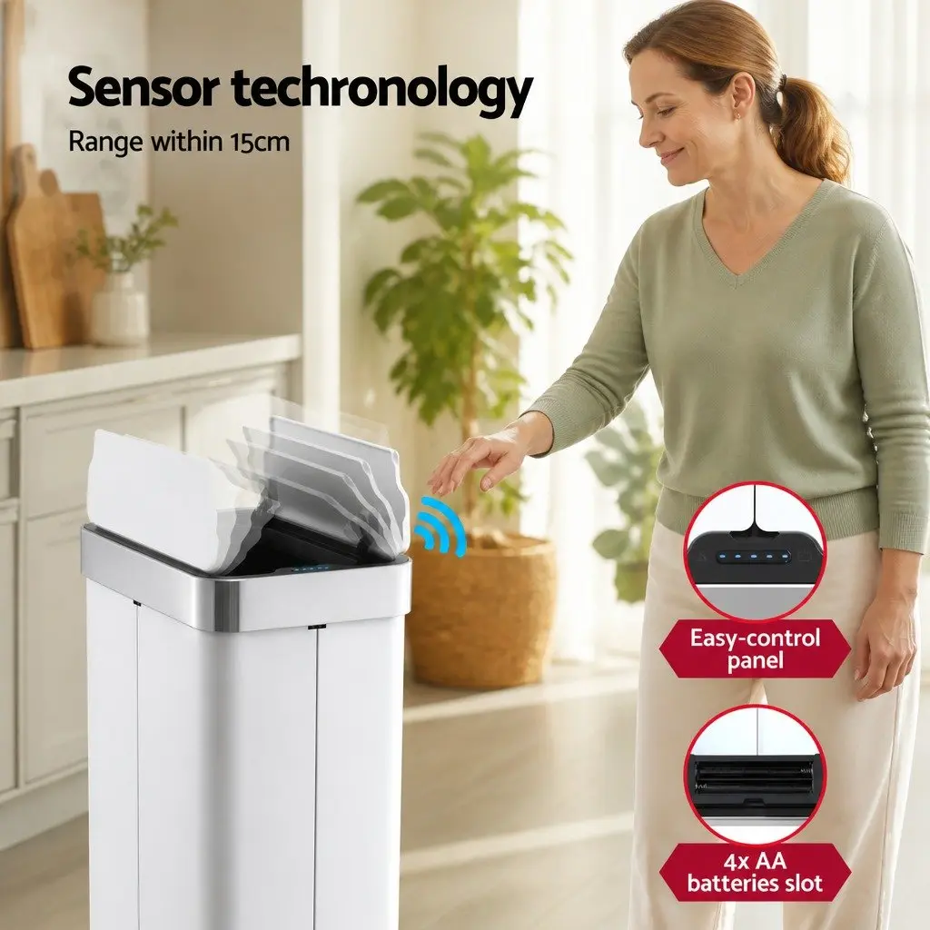 Automatic Sensor Rubbish Bin White 70L Touchless Hands-Free Operation