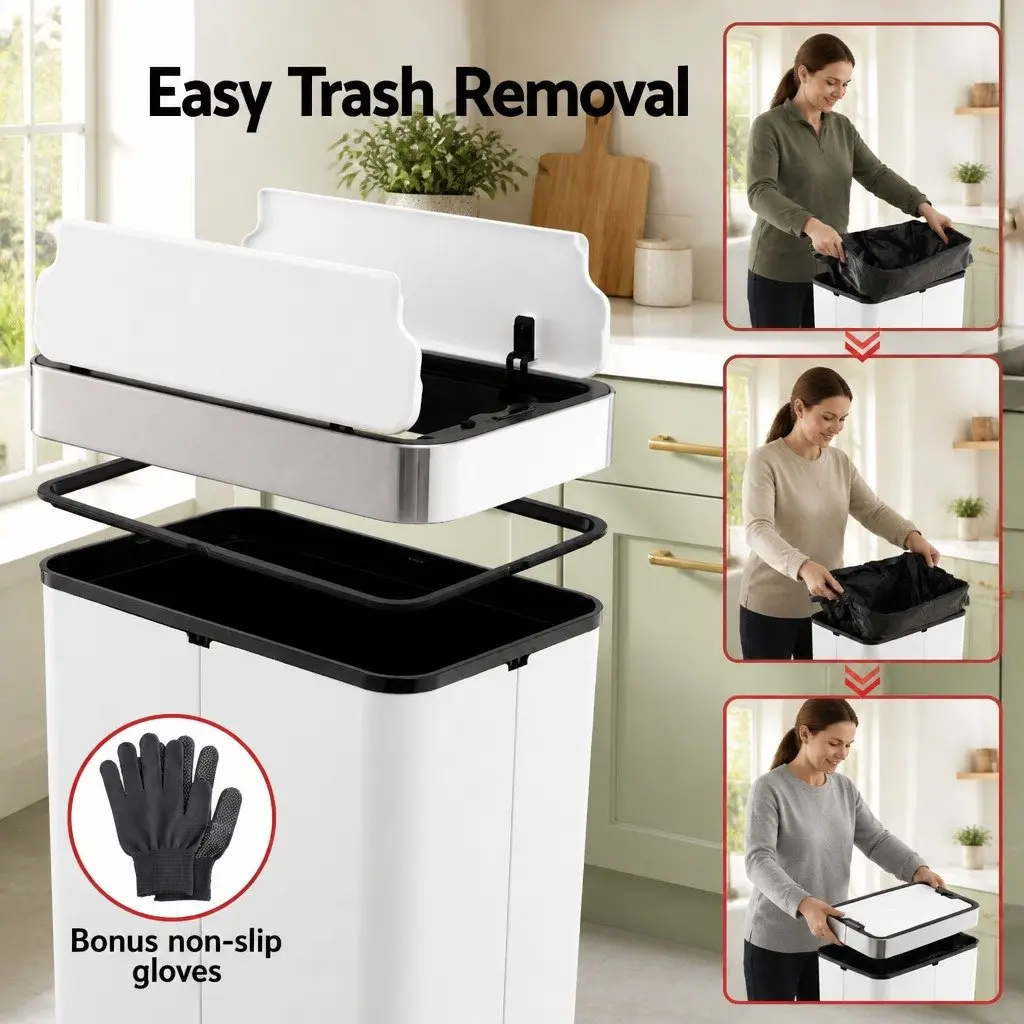 Automatic Sensor Rubbish Bin White 70L Touchless Hands-Free Operation