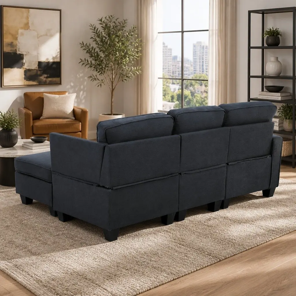 Modular Sofa Set Dark Grey 4-Seater Sturdy Wooden Frame Removable Washable Cushion Covers