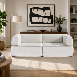 Convertible Folding Sofa Bed Beige 2-Seater Couch Sleeper Furniture Lounger