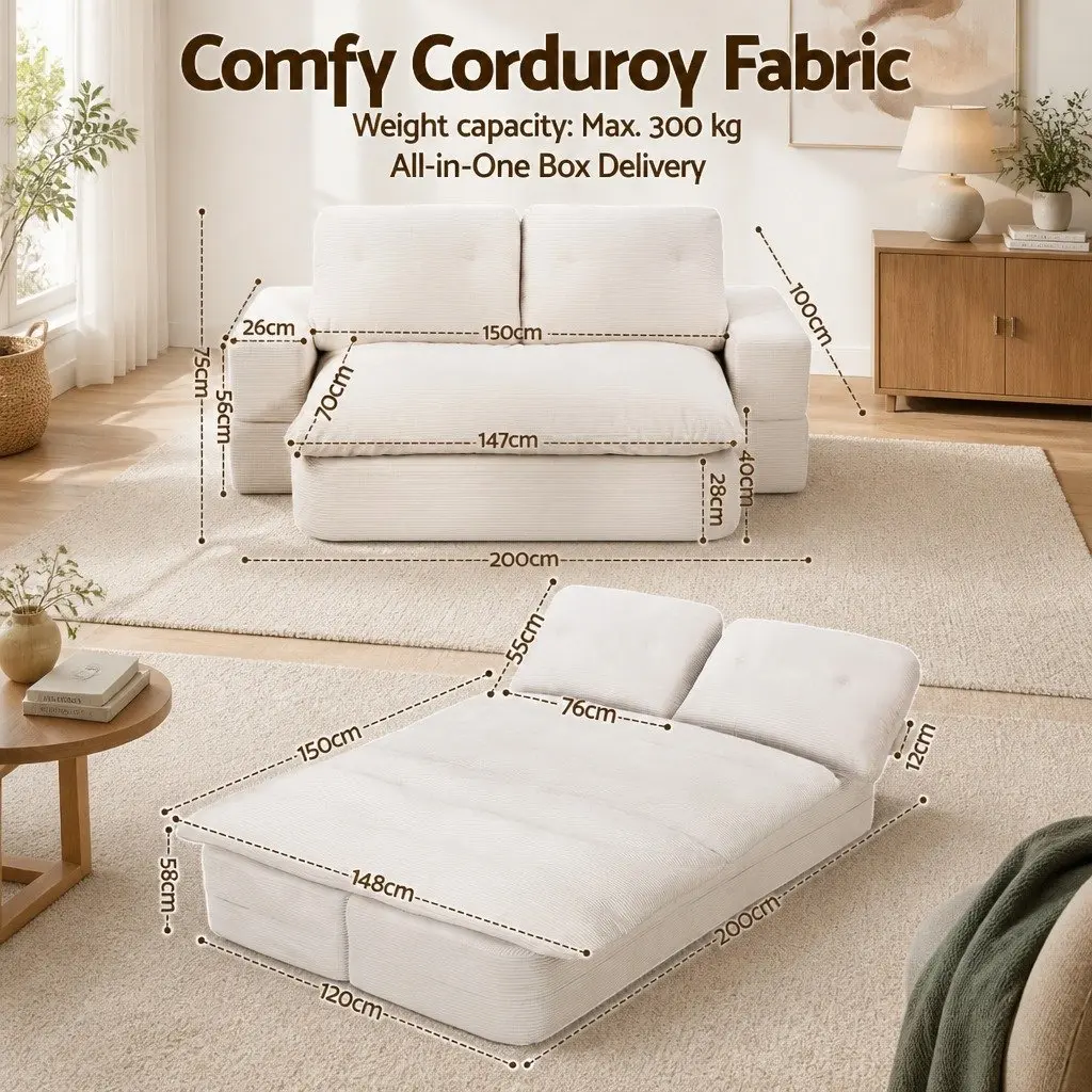 Convertible Sofa Bed with Soft Corduroy