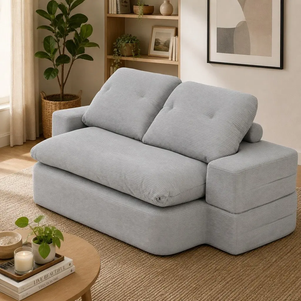 Convertible Folding Sofa Bed Grey 200cm 30D High-Density Foam Corduroy Upholstery
