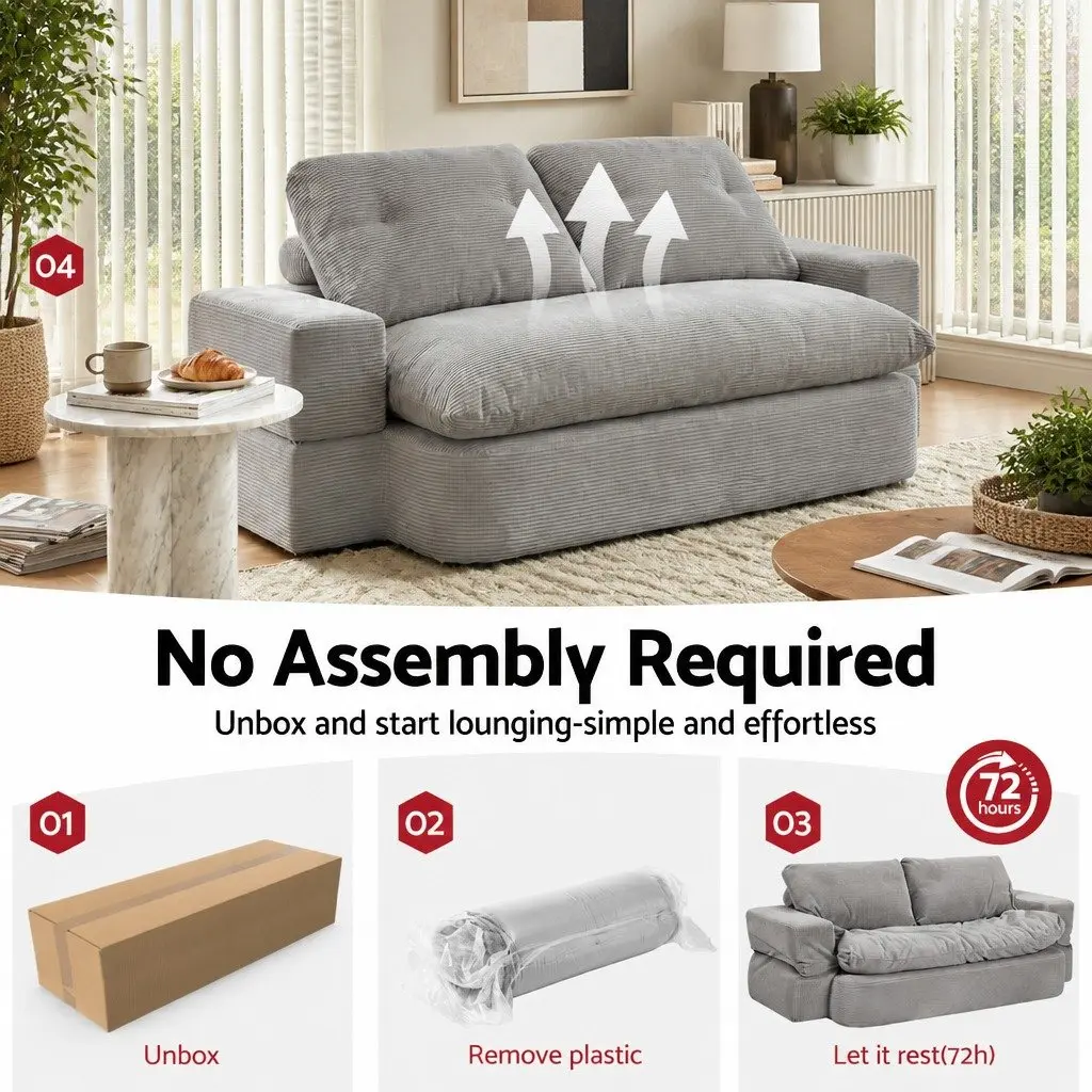 Convertible Folding Sofa Bed Grey 200cm 30D High-Density Foam Corduroy Upholstery