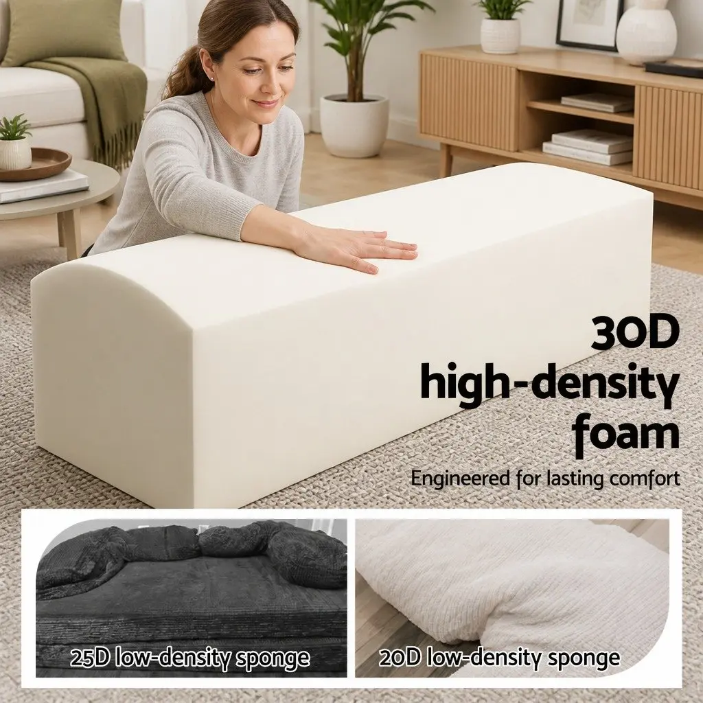 Convertible Folding Sofa Bed Grey 200cm 30D High-Density Foam Corduroy Upholstery