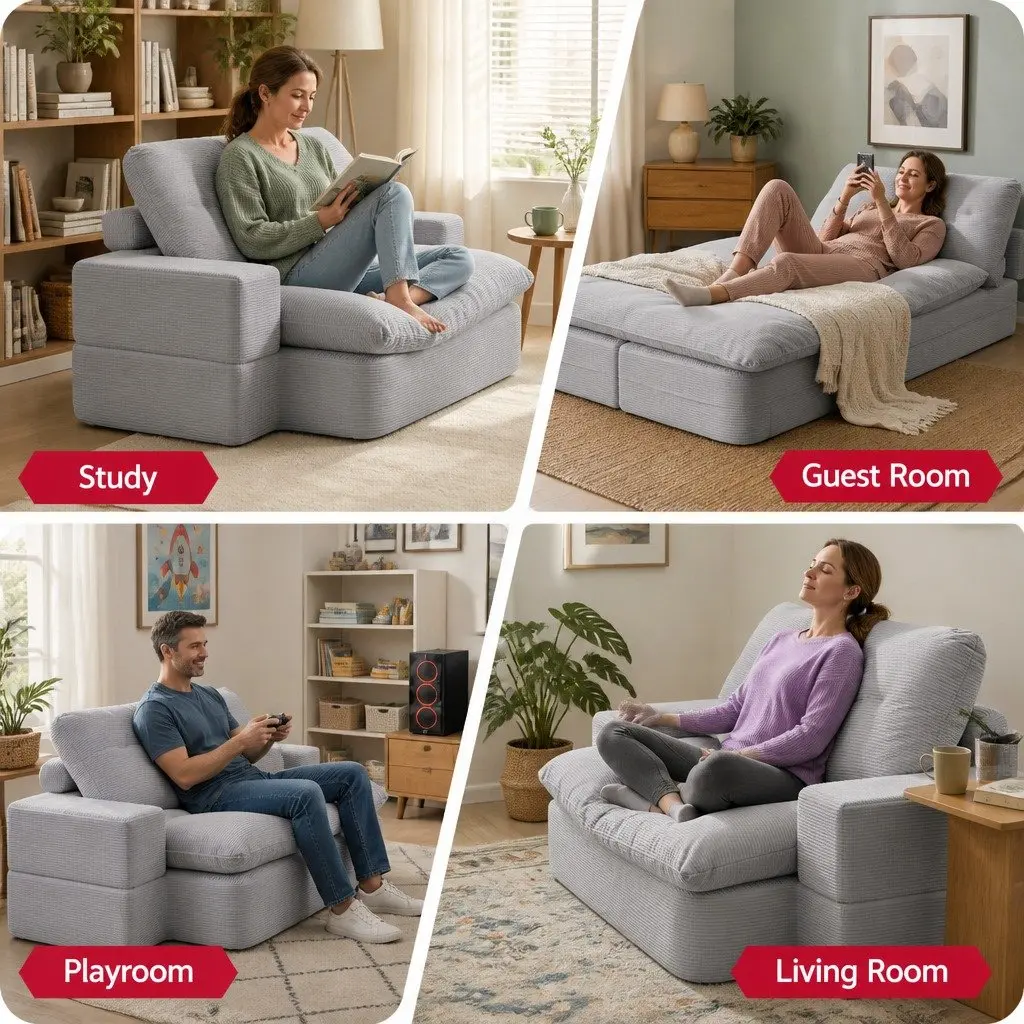 Convertible Folding Sofa Bed Grey 200cm 30D High-Density Foam Corduroy Upholstery