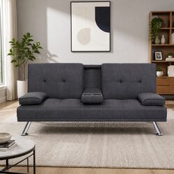 Sofa Bed 175CM Dark Grey Fabric 3-Seater Lounge Reclining Foldable Couch