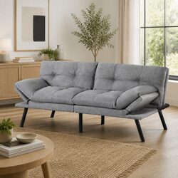 3 Seater Sofa Bed Convertible Couch Recliner Lounge Chair Grey Fabric